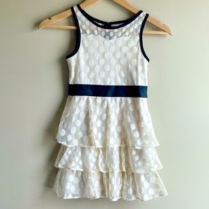 Sally Miller Couture Cream and Black Lace Polka Dot Tiered Ruffle Dress